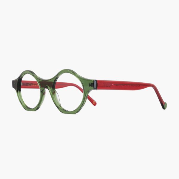 Lateral Gafas redondas de diseño Proud eyewear Punta Paloma Verde y Rojo