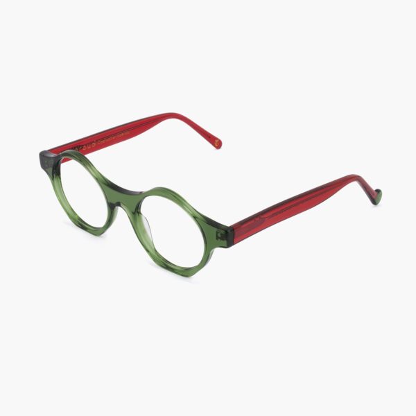 Vista global gafas redondas de diseño Proud eyewear Punta Paloma Verde y Rojo