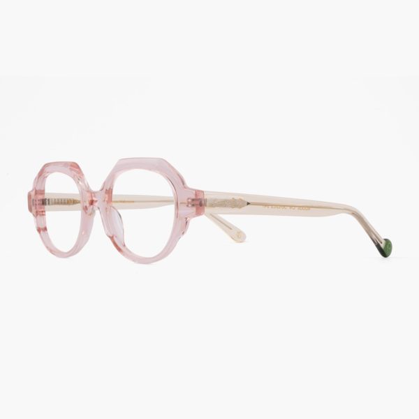 Vista lateral gafas ergonómicas en color rosa modelo Rodas de Proud Eyewear